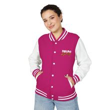 Load image into Gallery viewer, Red & White Letterman Jacket with 'Stay Cozy' Script Chest Embroidery