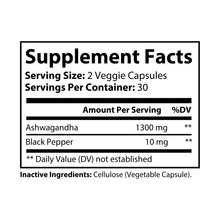 Load image into Gallery viewer, Ashwagandha and Black Pepper Supplement (60 capsules)