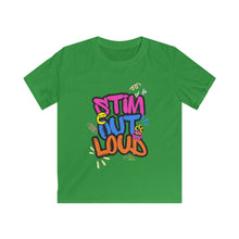 Load image into Gallery viewer, Kids Tee — "Stim Out Loud" Colorful Graffiti Autism Awareness Shirt
