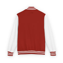 Load image into Gallery viewer, Red &amp; White Letterman Jacket with 'Stay Cozy' Script Chest Embroidery
