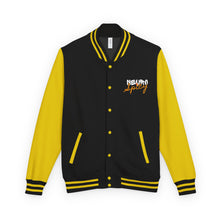 Load image into Gallery viewer, Red &amp; White Letterman Jacket with 'Stay Cozy' Script Chest Embroidery
