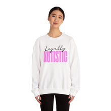 Load image into Gallery viewer, Crewneck Sweatshirt — "Legally Autistic" Pink Typography Pride Sweater
